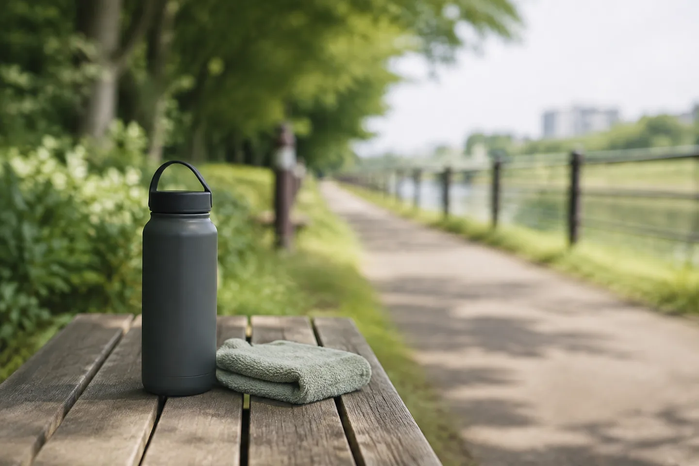 一人の街歩きで水分補給をする休憩のイメージ。掲載商品そのものではありません